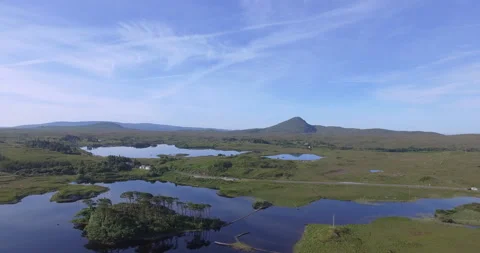 Aerial view of Pine Trees Island, Derryclare Lough - Lake, Galway, Ireland Stock-Footage 148754384