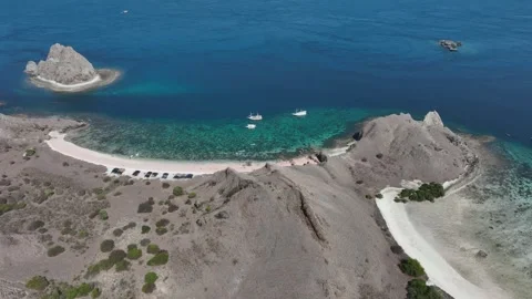 Aerial view pink beach on padar island indonesia Stock Footage 267356447
