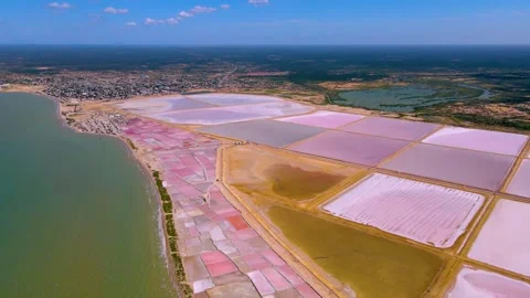 Aerial view of pink salt fields in La Guajira, Colombia Vídeo Stock 330668322