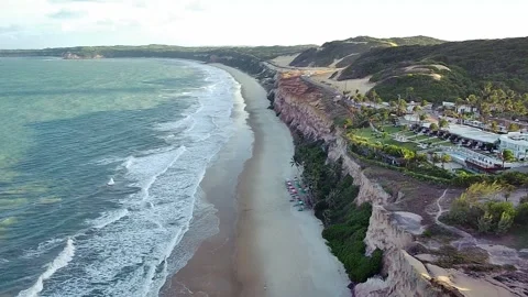 Aerial view of Pipa Beach with cliffs, Rio Grande do Norte, Brazil. Stock Footage 314401542