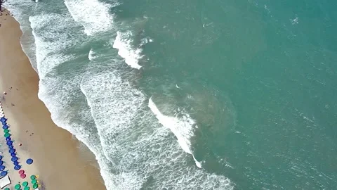 Aerial view of Pipa Beach, waves crashing, Rio Grande do Norte. Video stock 314401694