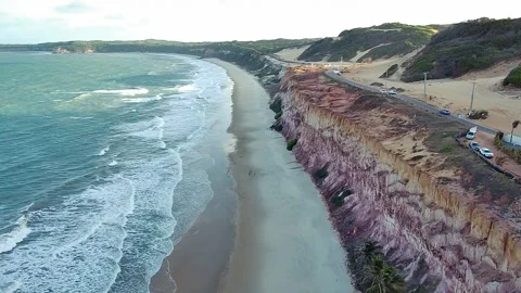 Aerial view of Pipa Beach's cliffs, Rio Grande do Norte, Brazil. Stock Footage 314401547