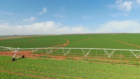 An aerial view of a Pivot Irrigation System Stock Footage 125849898
