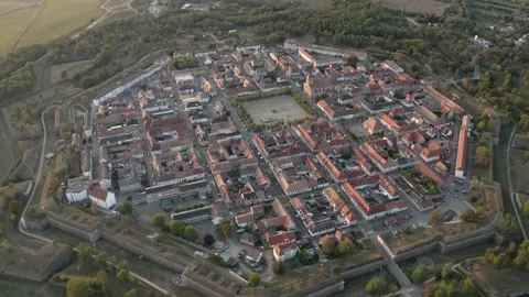 Aerial view of the Place d'Armes Général de Gaulle in Neuf Brisach. Stock Footage 147894129