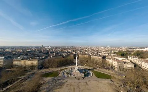 Aerial view Place des Quinconces and circus tent, Bordeaux and the Garonne ri Stock Photos