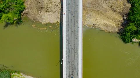 Aerial view on placed hydro insulation of the bridge before laying, spreading Stock Photos