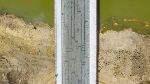 Aerial view on placed hydro insulation of the bridge before laying, spreading Stock Photos