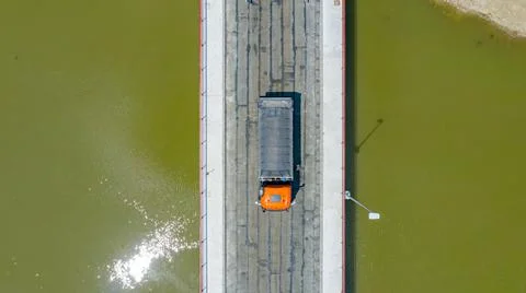Aerial view on placed hydro insulation of the bridge before laying, spreading Stock Photos