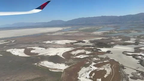 Aerial View from Plane Flying Over Salt Lake City Utah Stock Footage 336297296