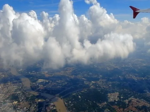 Aerial view from plane go to Don Mueang International Airport, Bangkok, Thailand Stock Footage 77347522