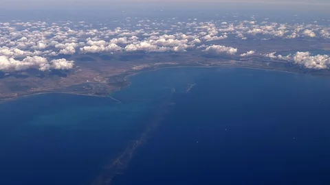 Aerial view from plane window of Abbot Point coal terminal in Australia Stock Footage 93767036