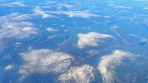 Aerial view from plane Window. Beautiful landscape on the Kola Peninsula. Hills. 스톡 동영상 295807249