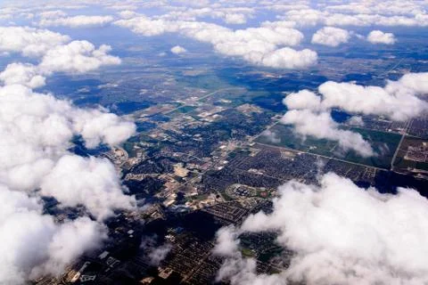Aerial view from plane window of DFW flooding after hurricane Harvey Foto stock