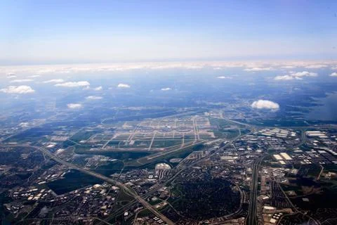 Aerial view from plane window of DFW flooding after hurricane Harvey Stock Photos