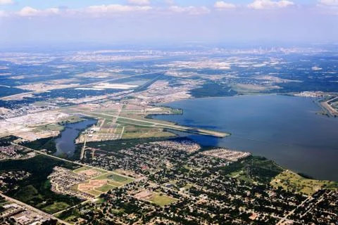 Aerial view from plane window of DFW flooding after hurricane Harvey Stock Photos