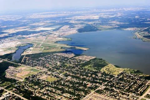 Aerial view from plane window of DFW flooding after hurricane Harvey Stock Photos