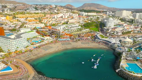 Aerial view of "Playa de la Pinta", Tenerife (Canary Islands) Stock Footage 213479765