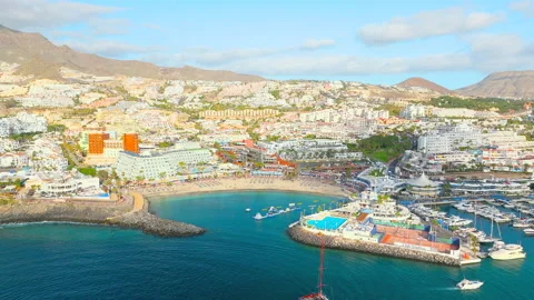 Aerial view of "Playa de la Pinta", Tenerife (Canary Islands) Stock Footage 213489802