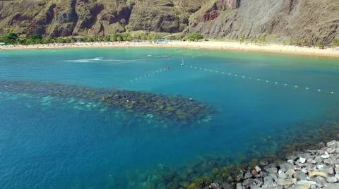 Aerial view of Playa de Las Teresitas. Tenerife Stock Footage 54563115