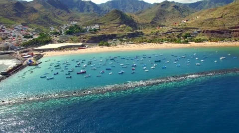 Aerial view of Playa de Las Teresitas. Tenerife Stock Footage 54563408