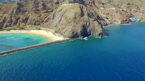 Aerial view of Playa de Las Teresitas. Tenerife Stock Footage 54665595