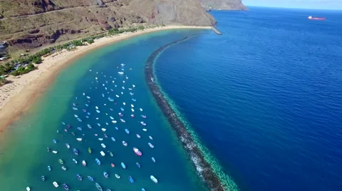 Aerial view of Playa de Las Teresitas. Tenerife Stock Footage 54666129