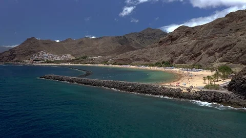 Aerial view of Playa de Las Teresitas, Tenerife, Canary Island, Spain Stock Footage 114046466