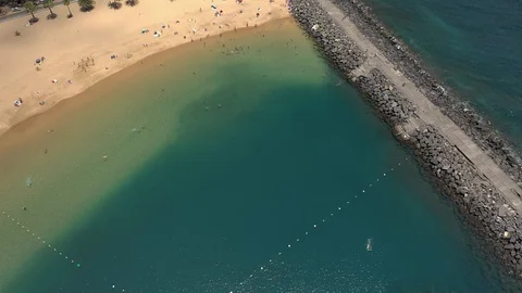 Aerial view of Playa de Las Teresitas, Tenerife, Canary Island, Spain Stock Footage 114051004