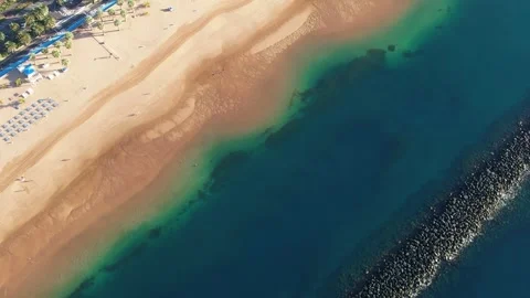 Aerial view of Playa de Las Teresitas on the Island of Tenerife - Canary Islands Stock Footage 246503473