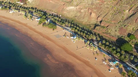 Aerial view of Playa de Las Teresitas on the Island of Tenerife - Canary Islands Stock Footage 246503830