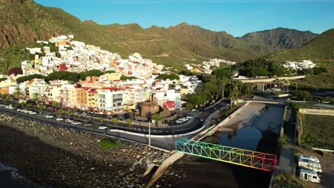 Aerial view of Playa de Las Teresitas on the Island of Tenerife - Canary Islands Stock Footage 246504005