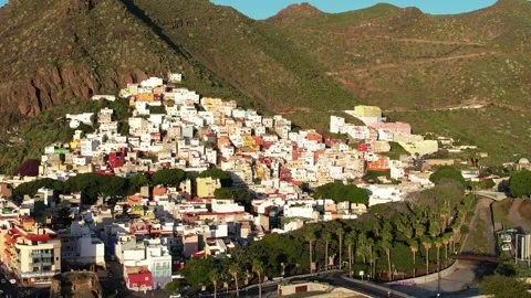 Aerial view of Playa de Las Teresitas on the Island of Tenerife - Canary Islands Stock Footage 246504246