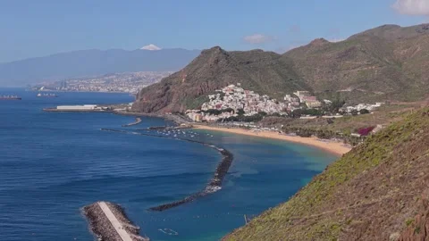 Aerial View of Playa de Las Teresitas, Tenerife, Canary Islands Stock Footage 332824279