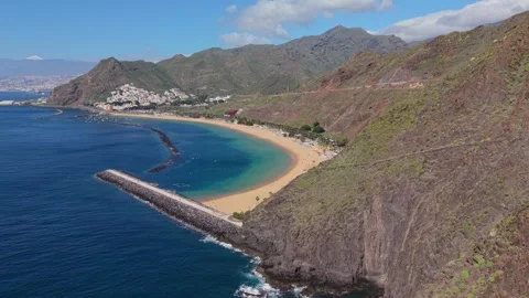 Aerial View of Playa de Las Teresitas, Tenerife, Canary Islands Stock Footage 332824971
