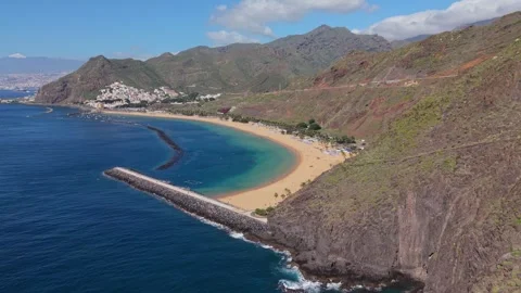 Aerial View of Playa de Las Teresitas, Tenerife, Canary Islands Stock Footage 332825029