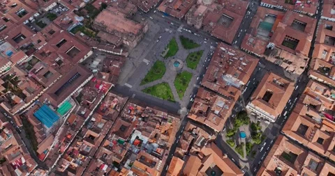 Aerial view of Plaza de Armas in Cusco, Peru. Stock Footage 345005175