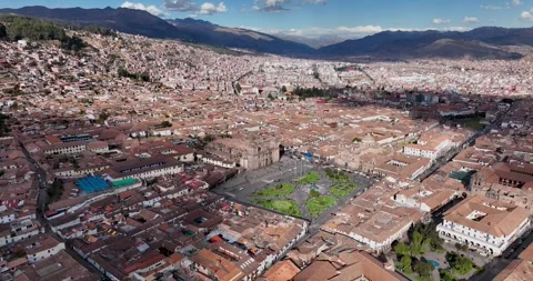 Aerial view of Plaza de Armas in Cusco, Peru. Stock Footage 345005182