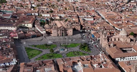 Aerial view of Plaza de Armas in Cusco, Peru. Stock Footage 345005185