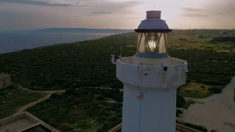 Aerial View of Plemmirio Lighthouse at Sunset Stock Footage 308331553