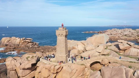 Aerial view of ploumanach lighthouse Stock Footage 117472093
