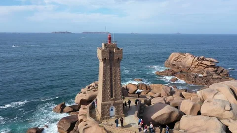Aerial view of ploumanach lighthouse Stock Footage 117472319