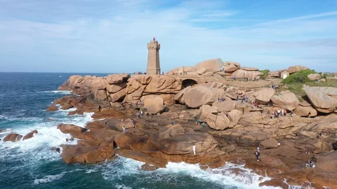 Aerial view of ploumanach lighthouse Stock Footage 117472396