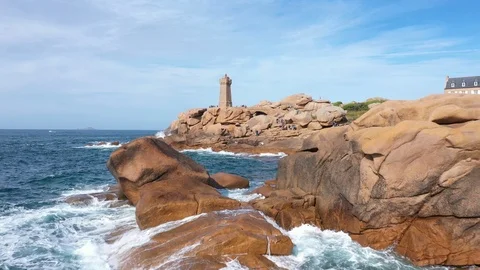 Aerial view of ploumanach lighthouse Stock Footage 117472457