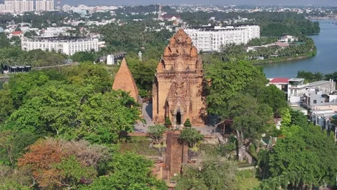 Aerial view of Po Nagar Cham Towers in nha trang city vietnam Stock Footage 312081553