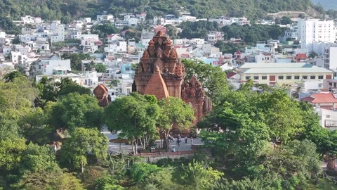 Aerial view of Po Nagar Cham Towers in nha trang city vietnam Stock Footage 312081560