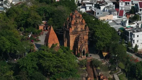 Aerial view of Po Nagar Cham Towers in nha trang city vietnam Stock Footage 312081894