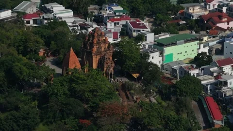 Aerial view of Po Nagar Cham Towers in nha trang city vietnam Stock Footage 312081899