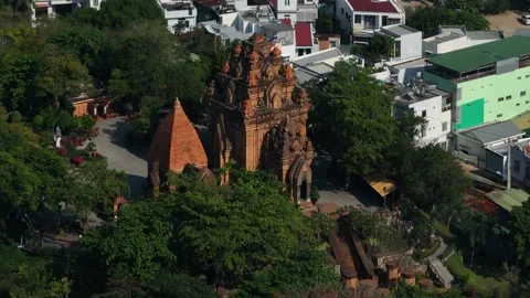 Aerial view of Po Nagar Cham Towers in nha trang city vietnam Stock Footage 312081904