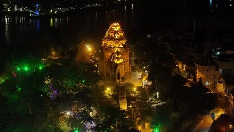 Aerial view of Po Nagar Cham Towers in nha trang city vietnam Stock Footage 312082803