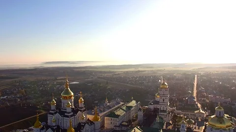 Aerial view of Pochaev Monastery Video stock 87656519